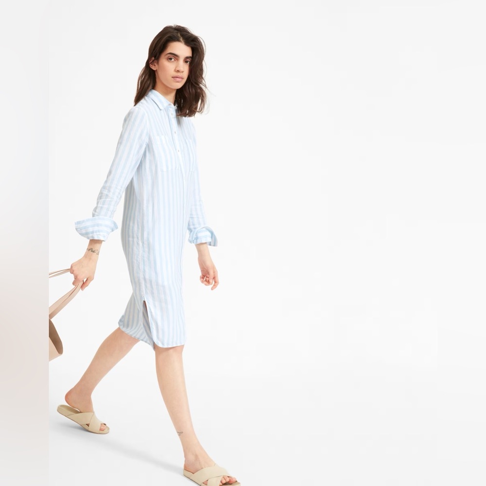 Everlane blue and white linen shirt dress